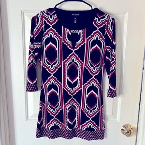 White House Black Market Geometric Print Tunic Top - Black, Wine, White